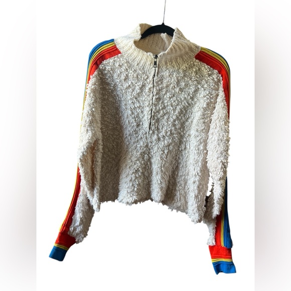 Free People Cozy Cream Jacket with Rainbow Accents - Picture 1 of 6
